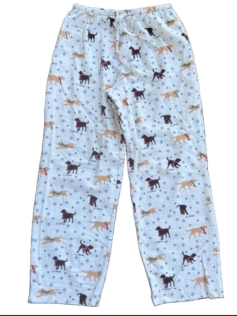 Womens LL Bean White Lab Dog Flannel Pajama Pants